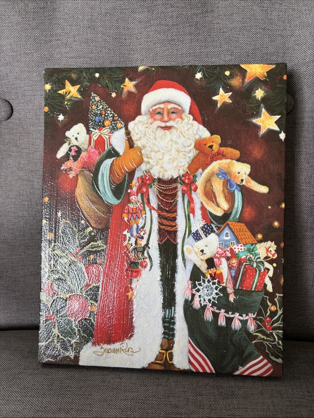 Susan Rios 1998 “magic of Christmas “ Santa with Toys Holiday Canvas Wall Art -